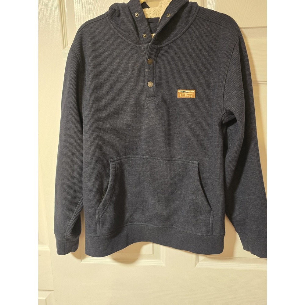 L.L. Bean Katahdin Iron Works Bonded Sweatshirt Mens M Navy Waffle Fleece Hooded